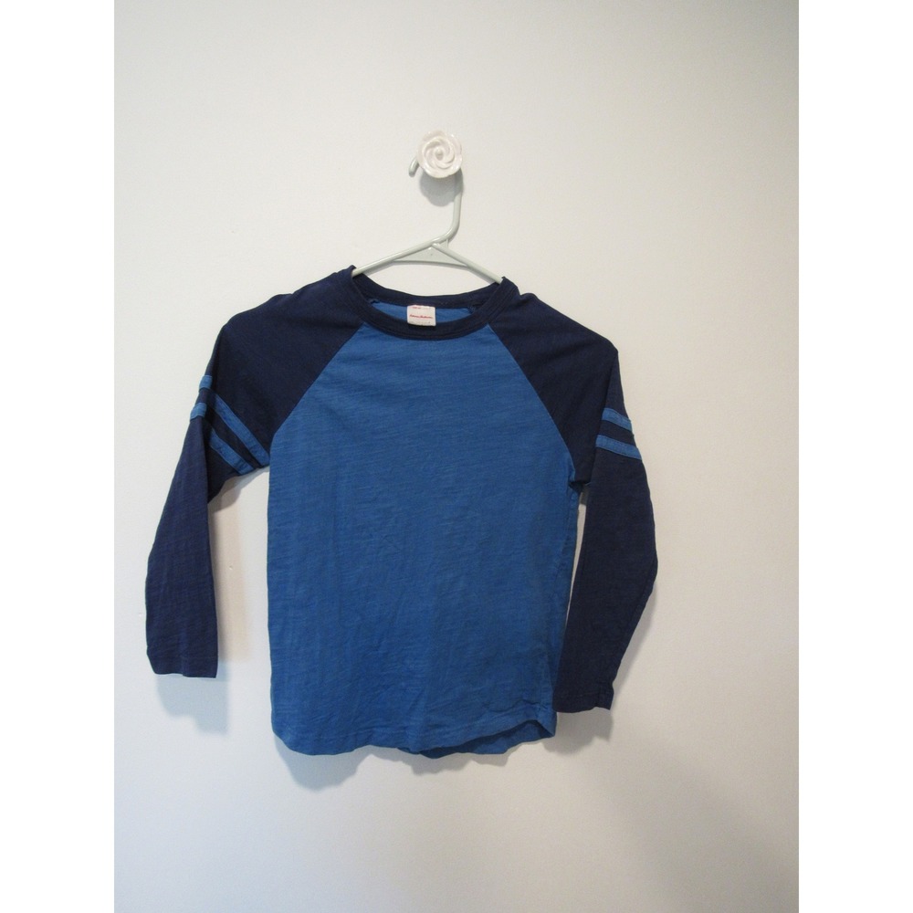 Hanna Andersson Kids Blue Raglan Long Sleeve Slub Tee Varsity Stripe 120 US 6-7